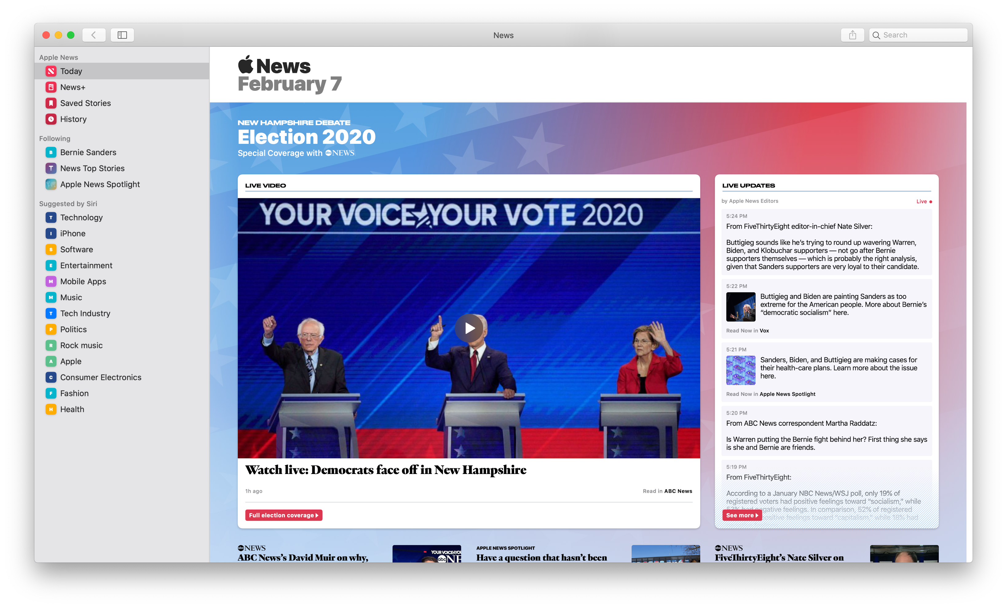 Apple News live coverage of 2020 Presidential debates